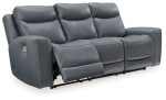 Mindanao - Steel - Pwr Reclining Sofa With Adj Headrest - Leather Match For Cheap