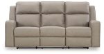 Lavenhorne - Pebble - Reclining Sofa W  Drop Down Table - Faux Leather Hot on Sale