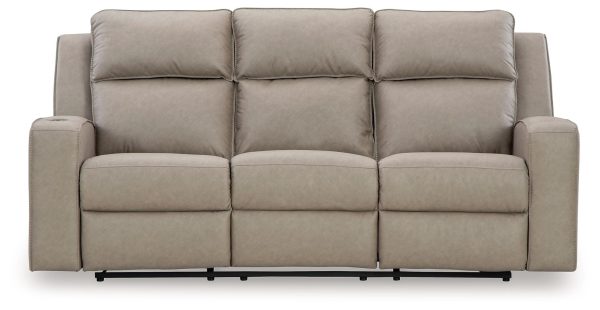 Lavenhorne - Pebble - Reclining Sofa W  Drop Down Table - Faux Leather Hot on Sale