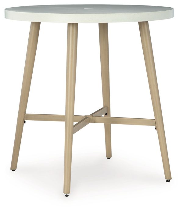 Seton Creek - Beige - Round Bar Table With Umbrella Option Supply