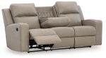 Lavenhorne - Pebble - Reclining Sofa W  Drop Down Table - Faux Leather Hot on Sale