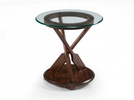 Beaufort - Round End Table With Base And Glass Top - Dark Oak Fashion