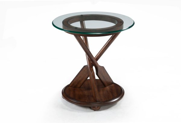 Beaufort - Round End Table With Base And Glass Top - Dark Oak Fashion