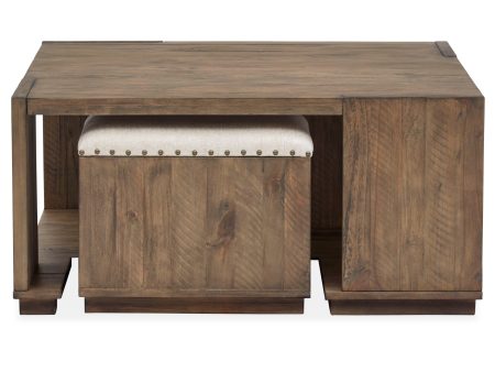 Leighton - Square Cocktail Table With 2 Stools (Upholstered Seat) - Burnt Sienna Sale