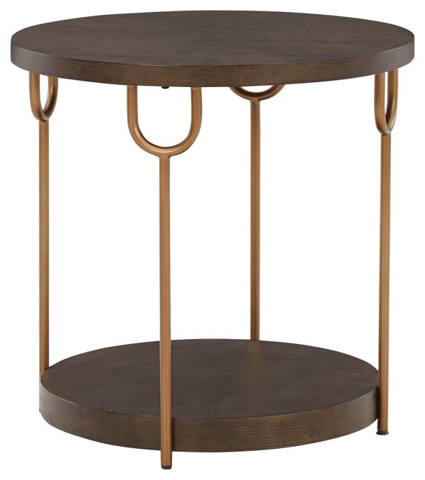 Brazburn - Dark Brown   Gold Finish - Round End Table Cheap