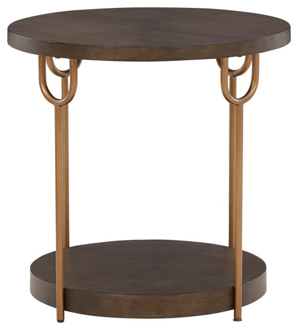 Brazburn - Dark Brown   Gold Finish - Round End Table Cheap